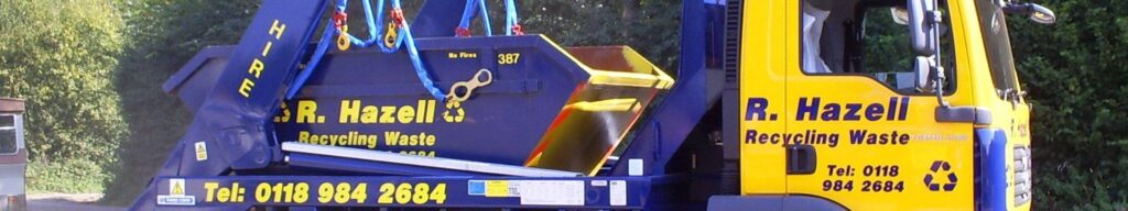 Banner featuring the yellow and blue Hazell & Jefferies lorry carrying a skip.