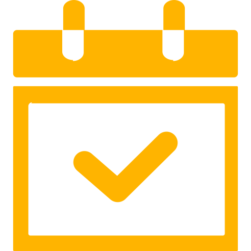 A calendar with a tick, in yellow.