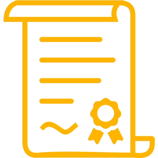 A certificate with a ribbon seal, in yellow.